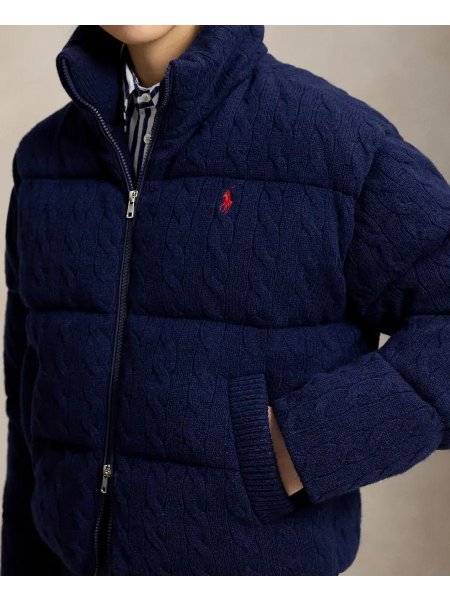 Куртка-пуховик с воротником-стойкой, модель Mock-Neck Puffer Jacket Polo Ralph Lauren — изображение 6 из 7, темно-синий