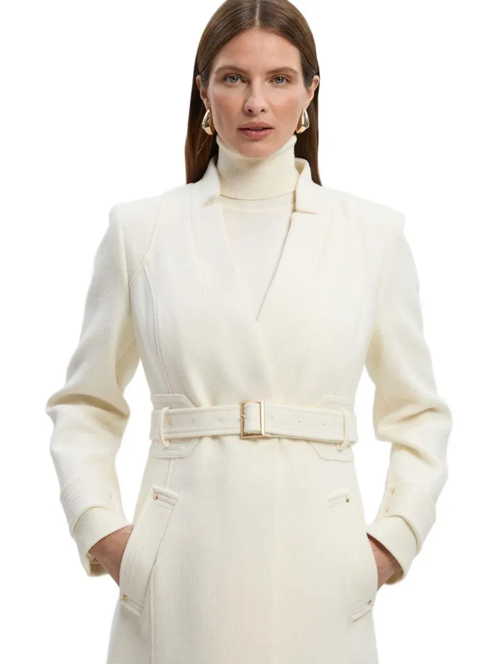 Пальто-макси с запахом и поясом Karen Millen — изображение 3 из 8, белый