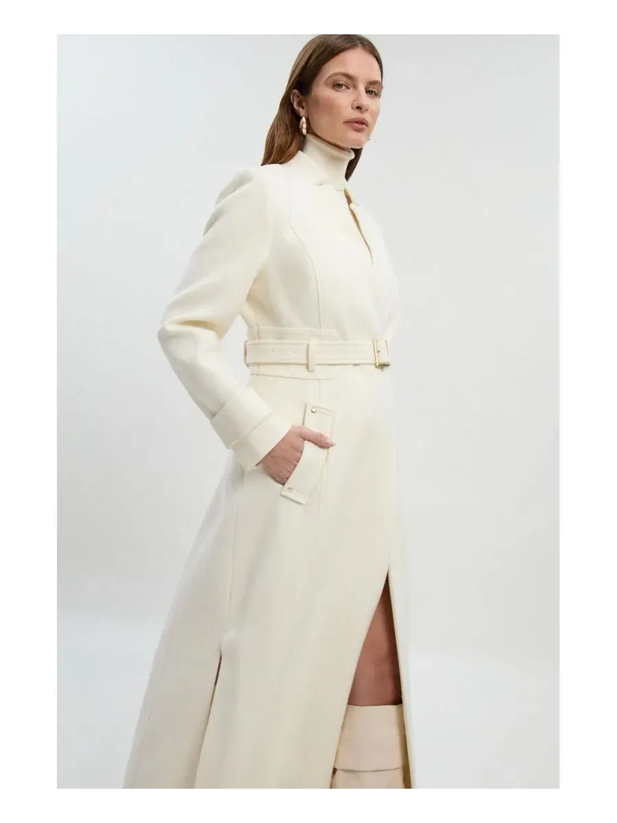 Пальто-макси с запахом и поясом Karen Millen — изображение 4 из 8, белый
