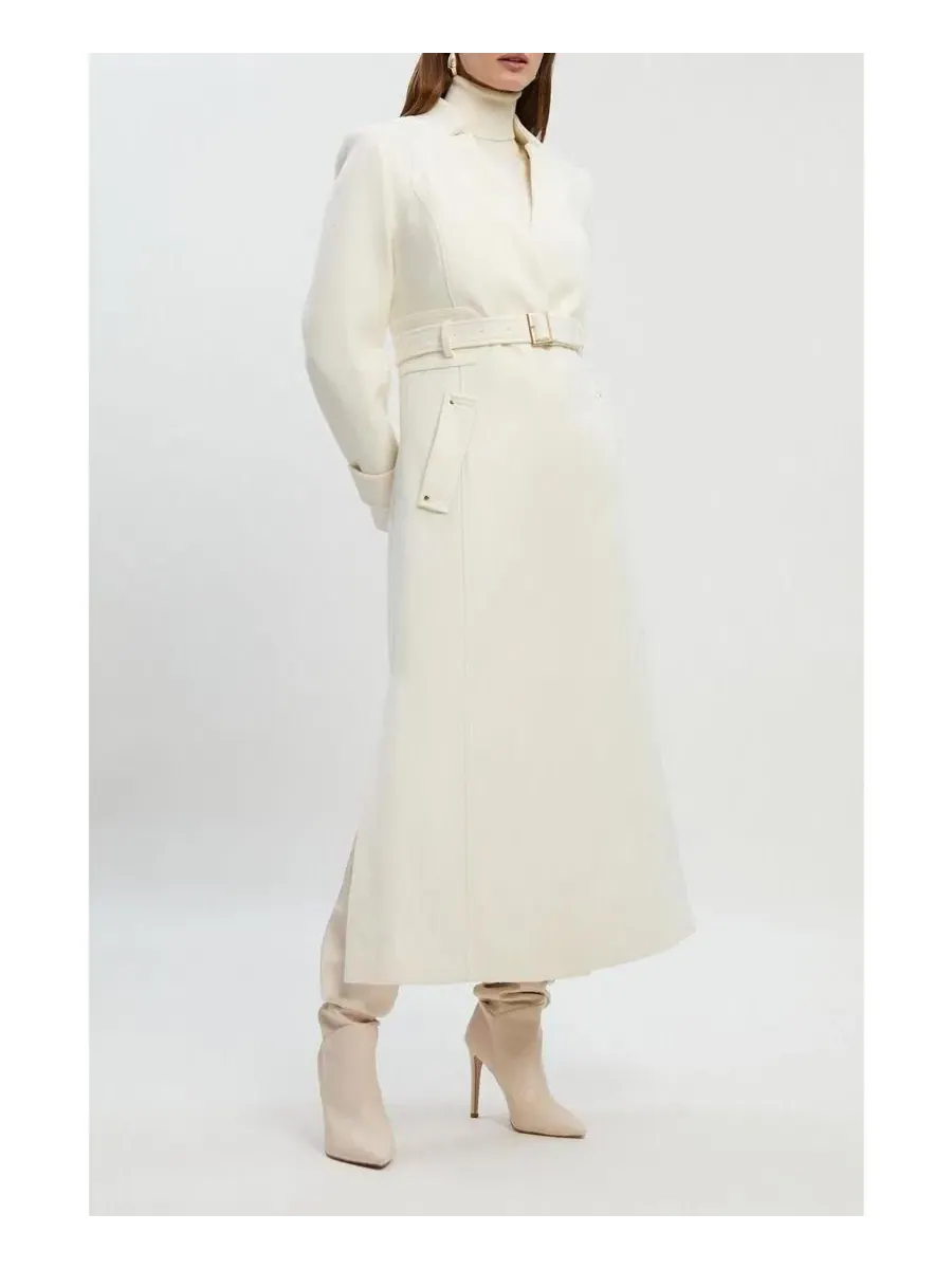 Пальто-макси с запахом и поясом Karen Millen — изображение 5 из 8, белый