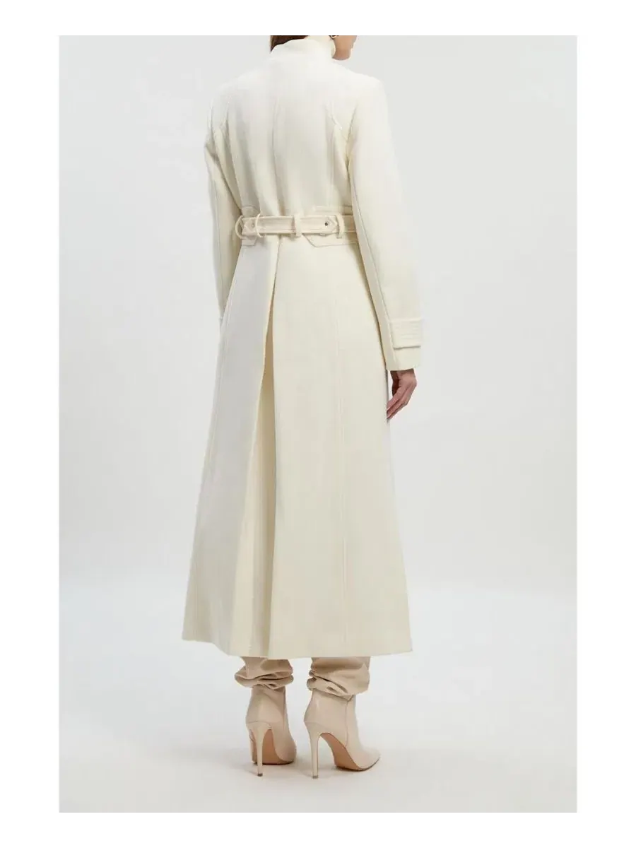 Пальто-макси с запахом и поясом Karen Millen — изображение 7 из 8, белый