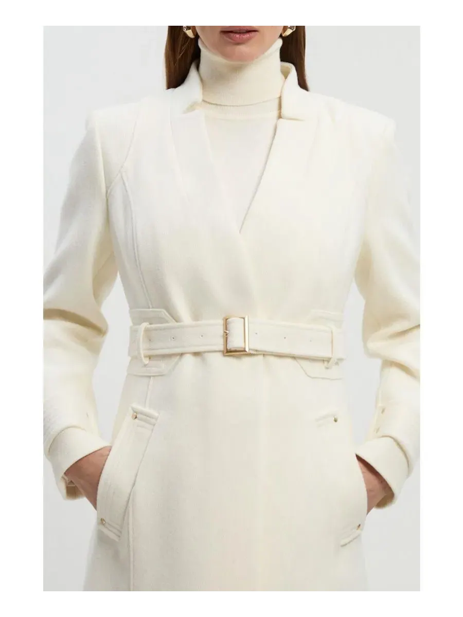 Пальто-макси с запахом и поясом Karen Millen — изображение 8 из 8, белый