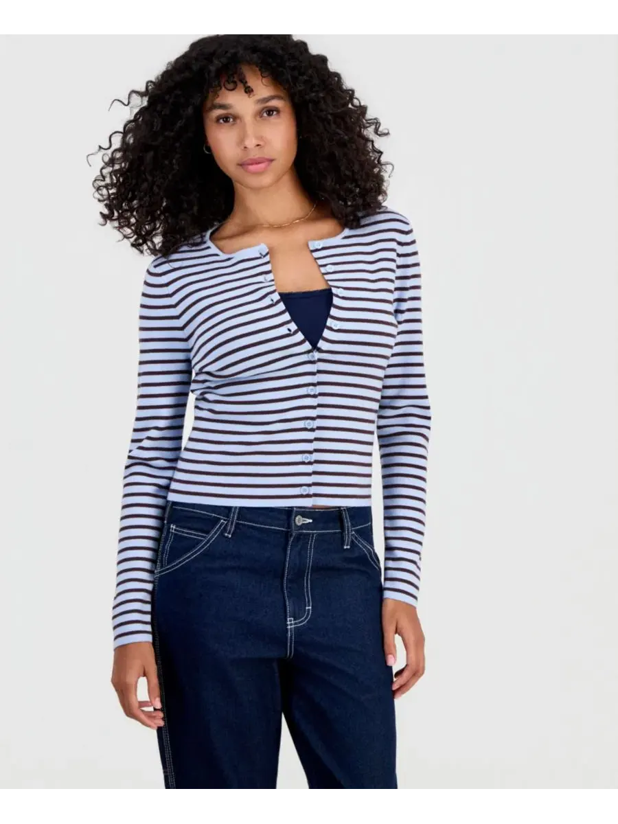 Кардиган с v-образным вырезом и полоской, модель Striped Ribbed Cardigan Hooked Up by IOT — изображение 3 из 3
