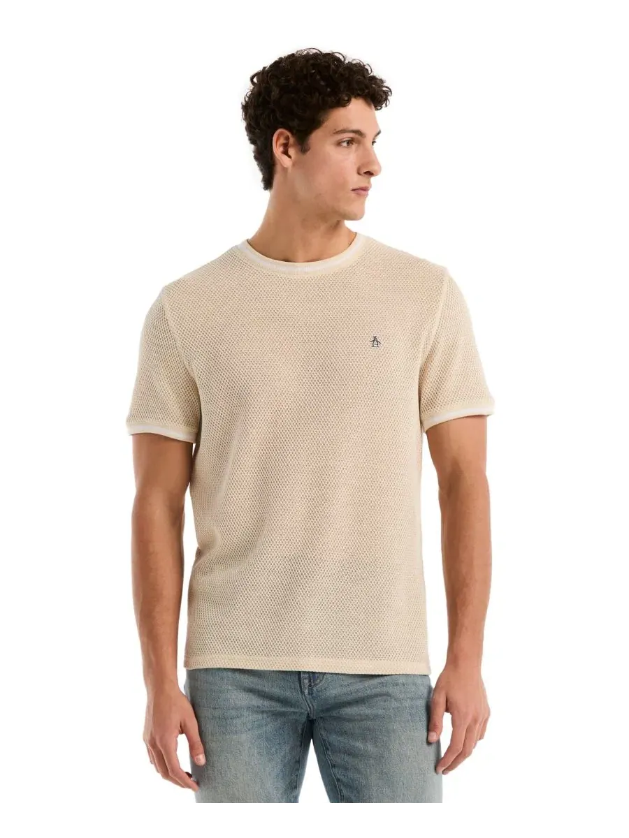 Мужская футболка из хлопка с медовым жаккардовым узором, slim fit Original Penguin — бежевый