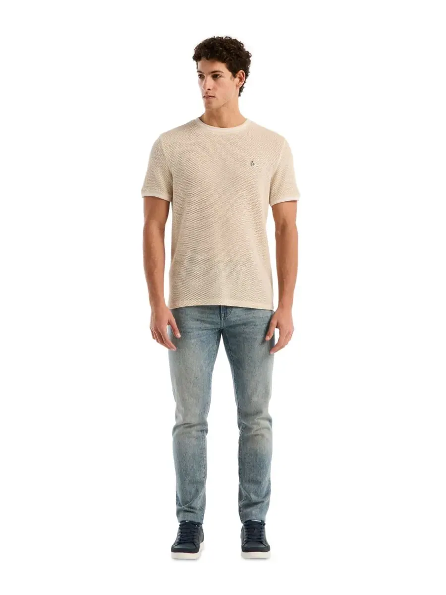 Мужская футболка из хлопка с медовым жаккардовым узором, slim fit Original Penguin — изображение 2 из 5, березовый