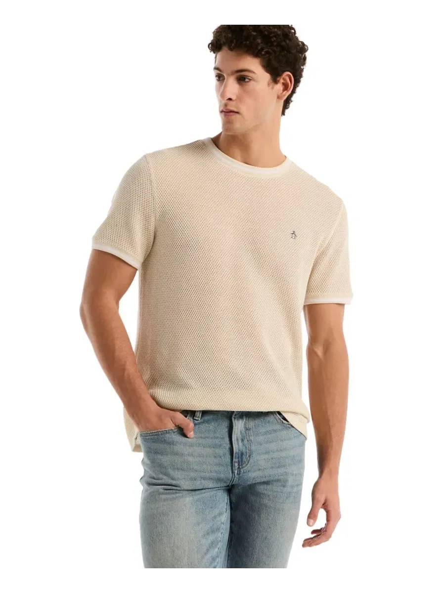 Мужская футболка из хлопка с медовым жаккардовым узором, slim fit Original Penguin — изображение 3 из 5, березовый