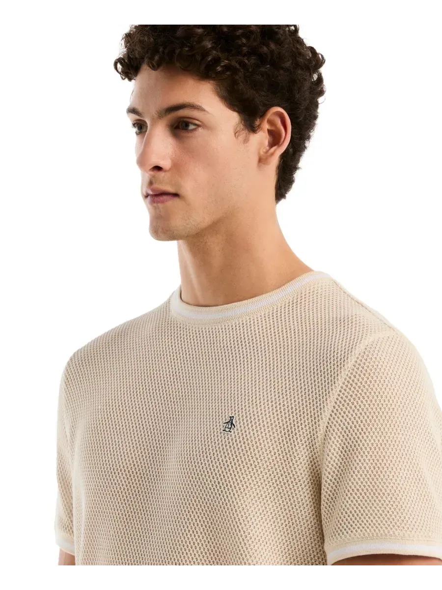 Мужская футболка из хлопка с медовым жаккардовым узором, slim fit Original Penguin — изображение 4 из 5, березовый