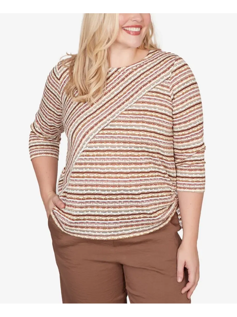Блуза с принтом в полоску Spice Market Spliced Textured Stripe Ruched-Tie Alfred Dunner