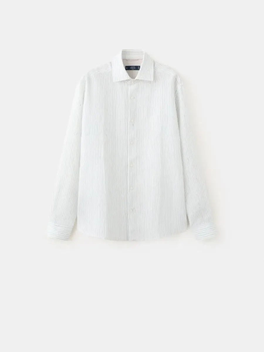 Льняная рубашка с длинным рукавом, модель Slim-Fit MANGO — изображение 2 из 6, синий