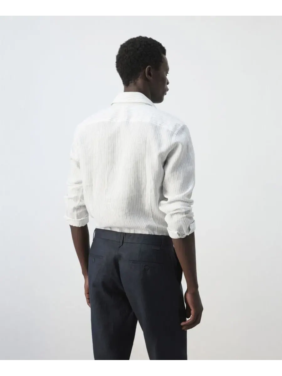 Льняная рубашка с длинным рукавом, модель Slim-Fit MANGO — изображение 6 из 6, синий