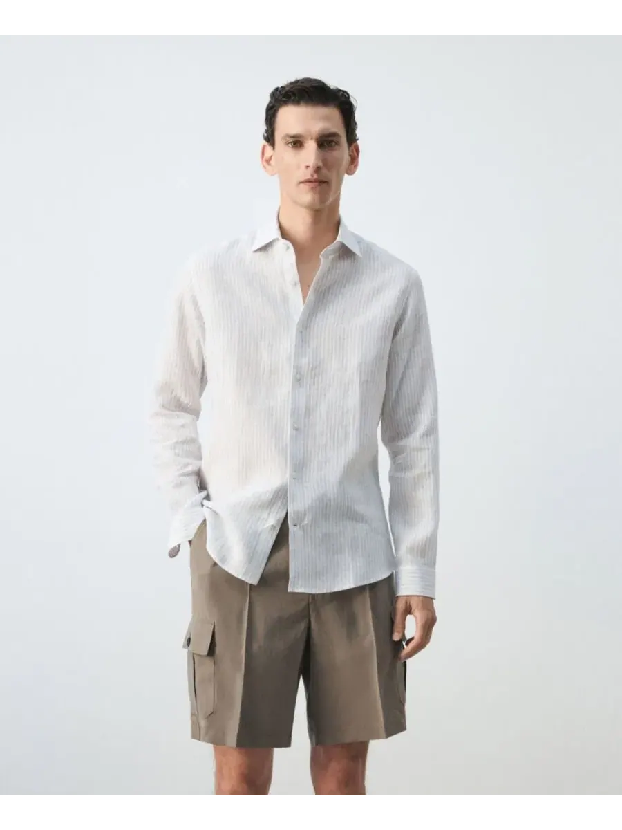 Льняная рубашка с длинным рукавом Slim Fit Mango — изображение 1 из 7, белый
