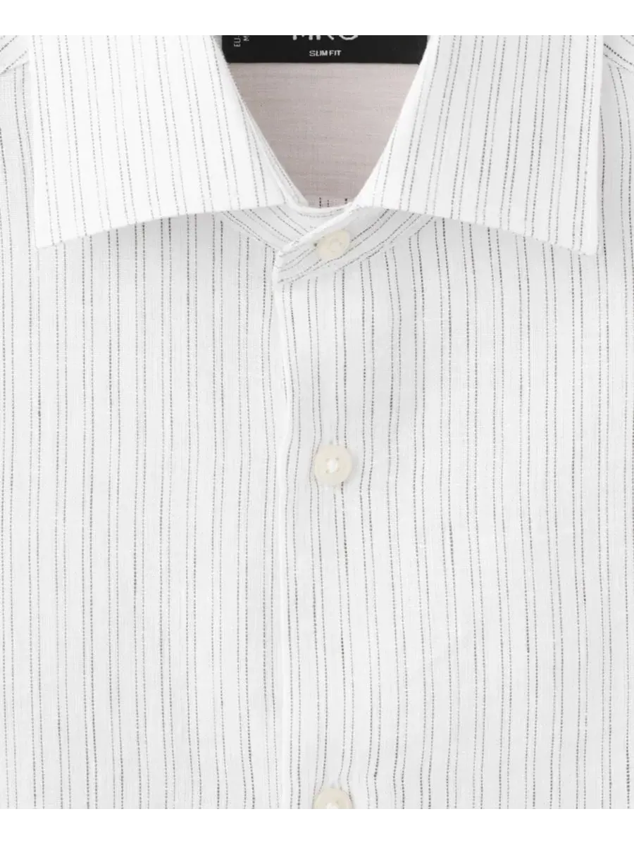 Льняная рубашка с длинным рукавом Slim Fit Mango — изображение 3 из 7, белый