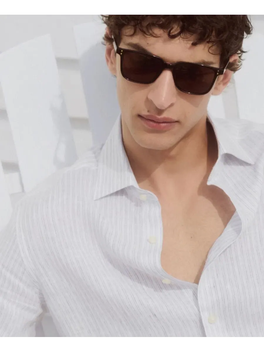 Льняная рубашка с длинным рукавом Slim Fit Mango — изображение 4 из 7, белый