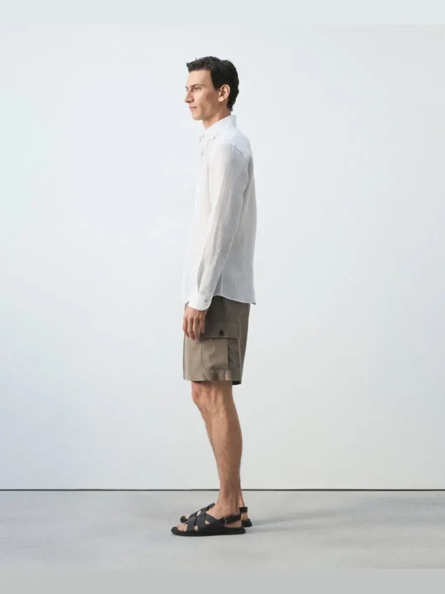 Льняная рубашка с длинным рукавом Slim Fit Mango — изображение 5 из 7, белый