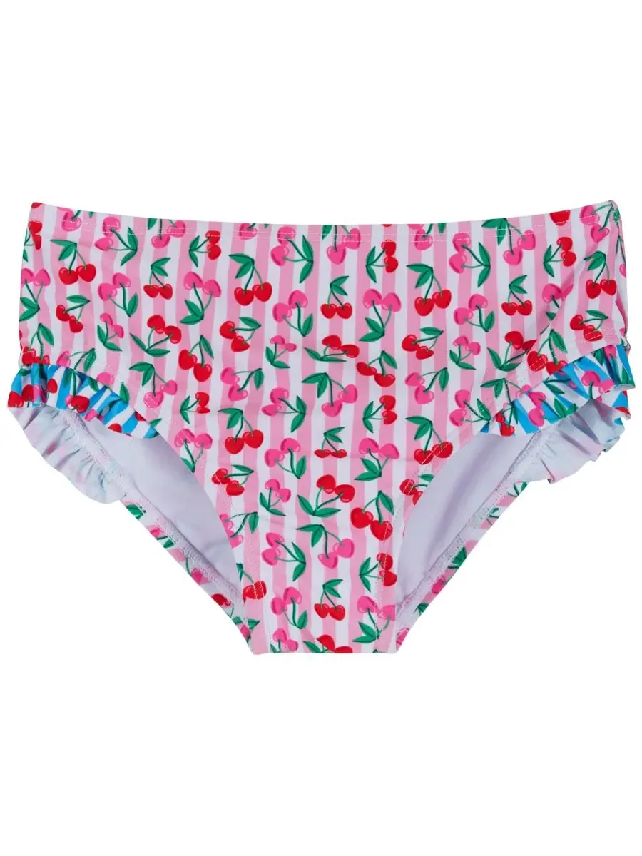 Комплект из 3 предметов для девочек 2T-5: топ с рюшами, плавки-бикини и повязка на голову в тон — изображение 4 из 5, розовый