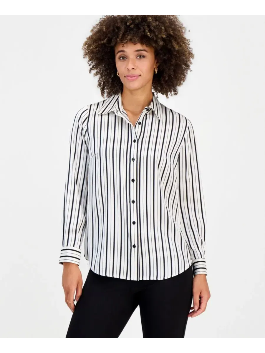 Блузка с длинным рукавом и воротником Petite Collared Button-Front Long-Sleeve Blouse Kasper