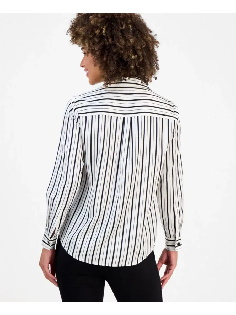 Блузка с длинным рукавом и воротником Petite Collared Button-Front Long-Sleeve Blouse Kasper — изображение 4 из 4, черный