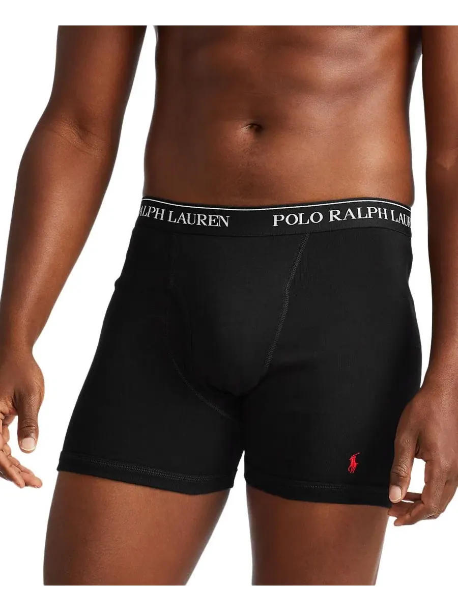 Мужские хлопковые боксеры, комплект из 3 штук, большие размеры Polo Ralph Lauren — изображение 2 из 4, черный