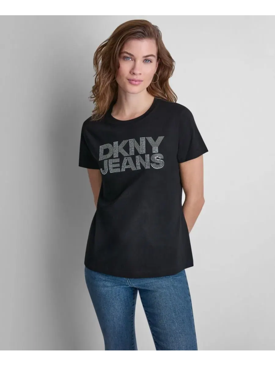 Женская футболка с круглым вырезом и логотипом, украшенным стразами DKNY Jeans — прозрачный