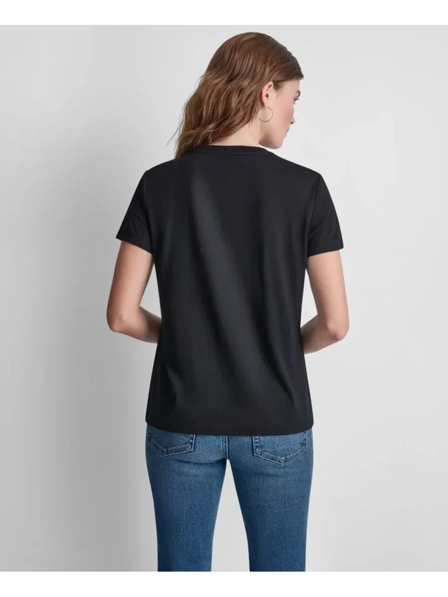 Женская футболка с круглым вырезом и логотипом, украшенным стразами DKNY Jeans — изображение 4 из 6, черный/прозрачный