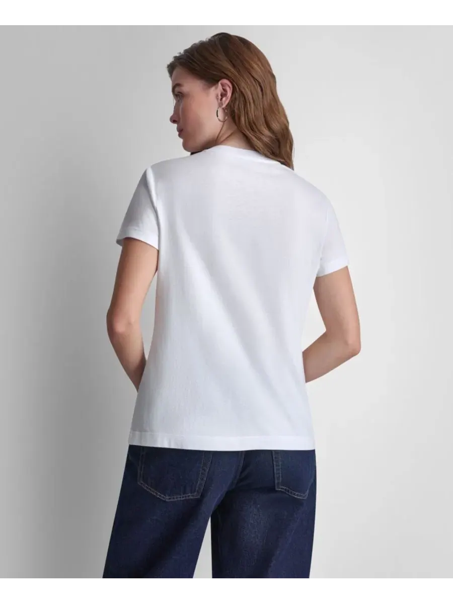 Женская футболка с круглым вырезом и логотипом, украшенным стразами DKNY Jeans — изображение 7 из 7, белый/прозрачный
