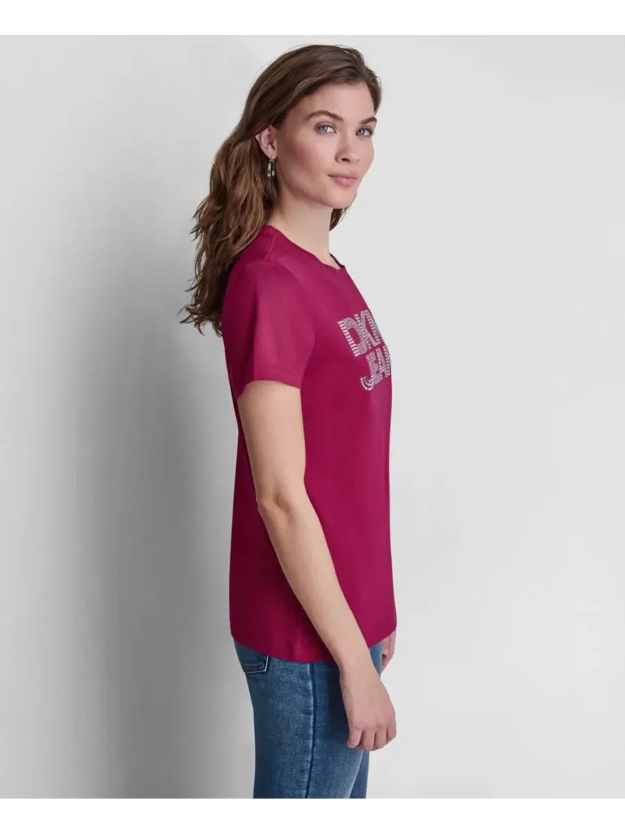 Женская футболка с круглым вырезом и логотипом, украшенным стразами DKNY Jeans — изображение 5 из 5, прозрачный