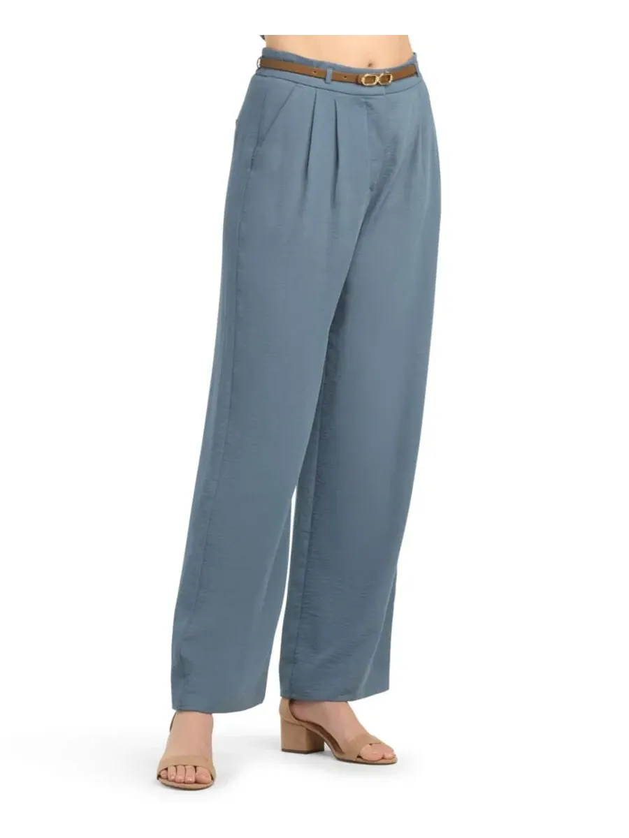 Штаны с защипами и широкими штанинами, модель Pleated Wide-Leg BCX — изображение 2 из 4, синий