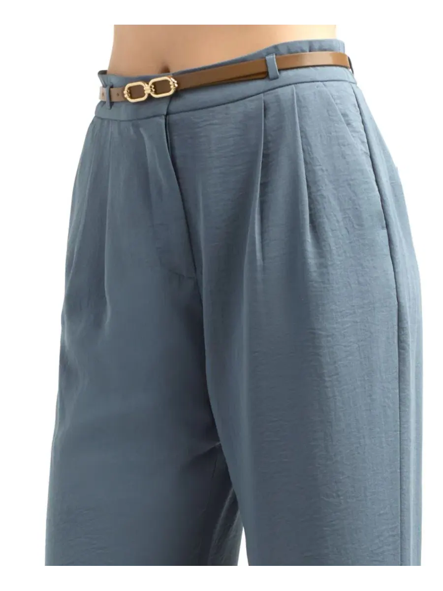 Штаны с защипами и широкими штанинами, модель Pleated Wide-Leg BCX — изображение 3 из 4, синий