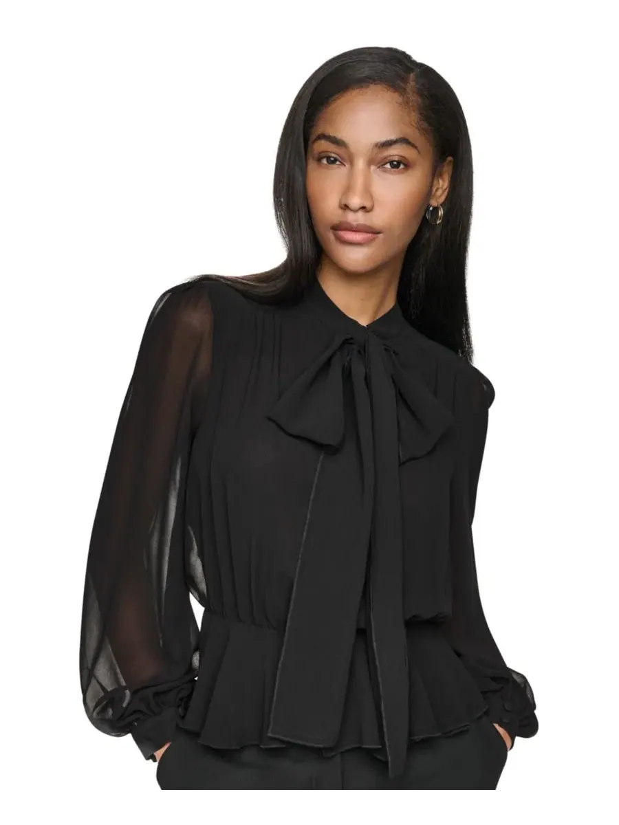 Блуза с галстуком и пеплумом DKNY