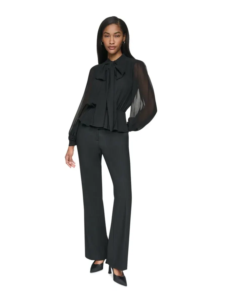 Блуза с галстуком и пеплумом DKNY — изображение 2 из 8, черный