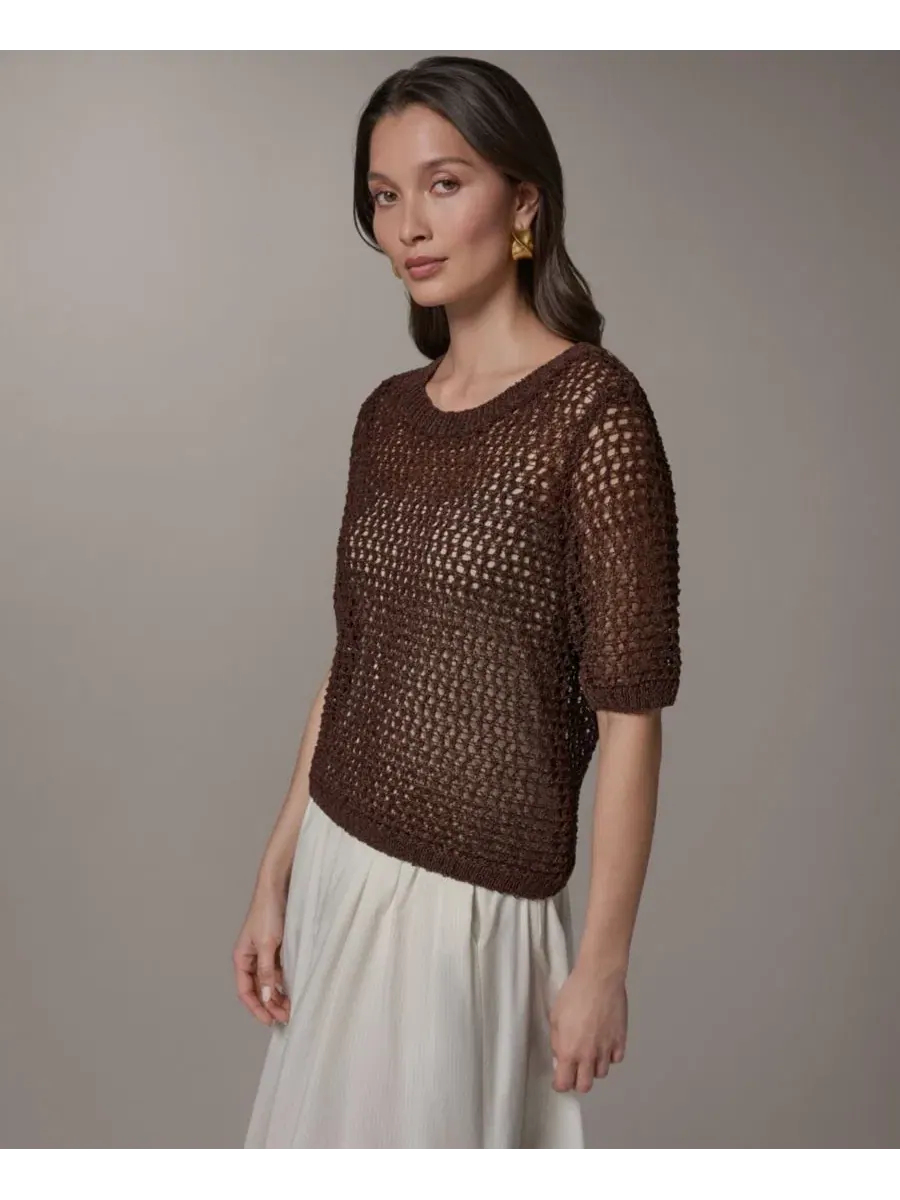Женский свитер с круглым вырезом и короткими рукавами Donna Karan Weekend — изображение 3 из 7, каньонный