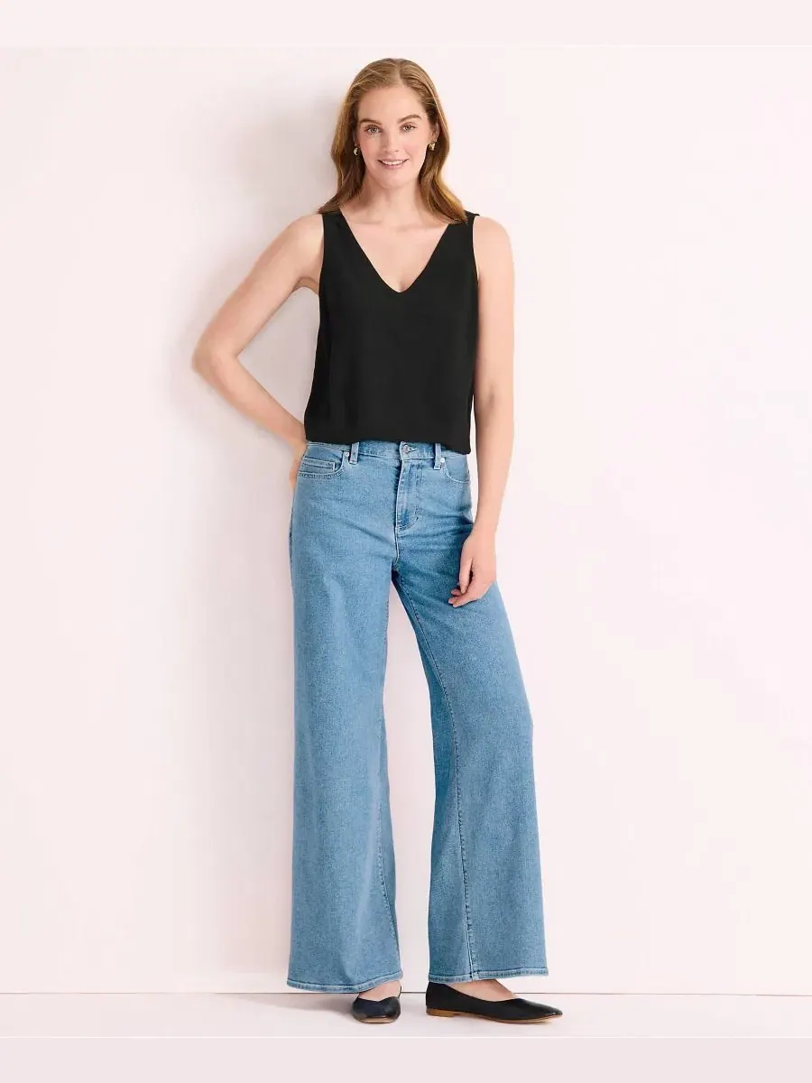 Женские джинсы Recover Denim с высокой посадкой и очень широкими штанинами Lands' End — изображение 4 из 4, синий