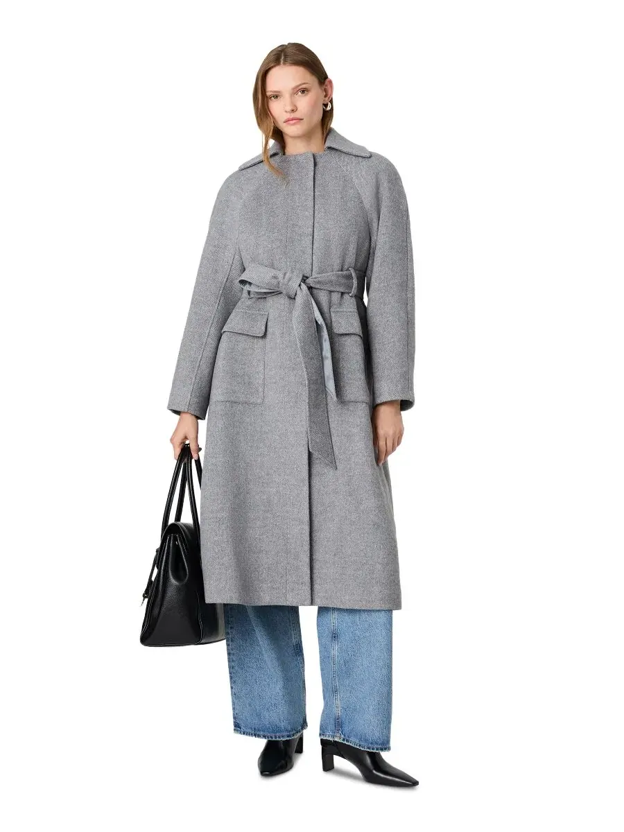 Пальто-тренч с поясом Gabriella Twill Belted Relaxed Coat French Connection — изображение 2 из 8, серый мульти
