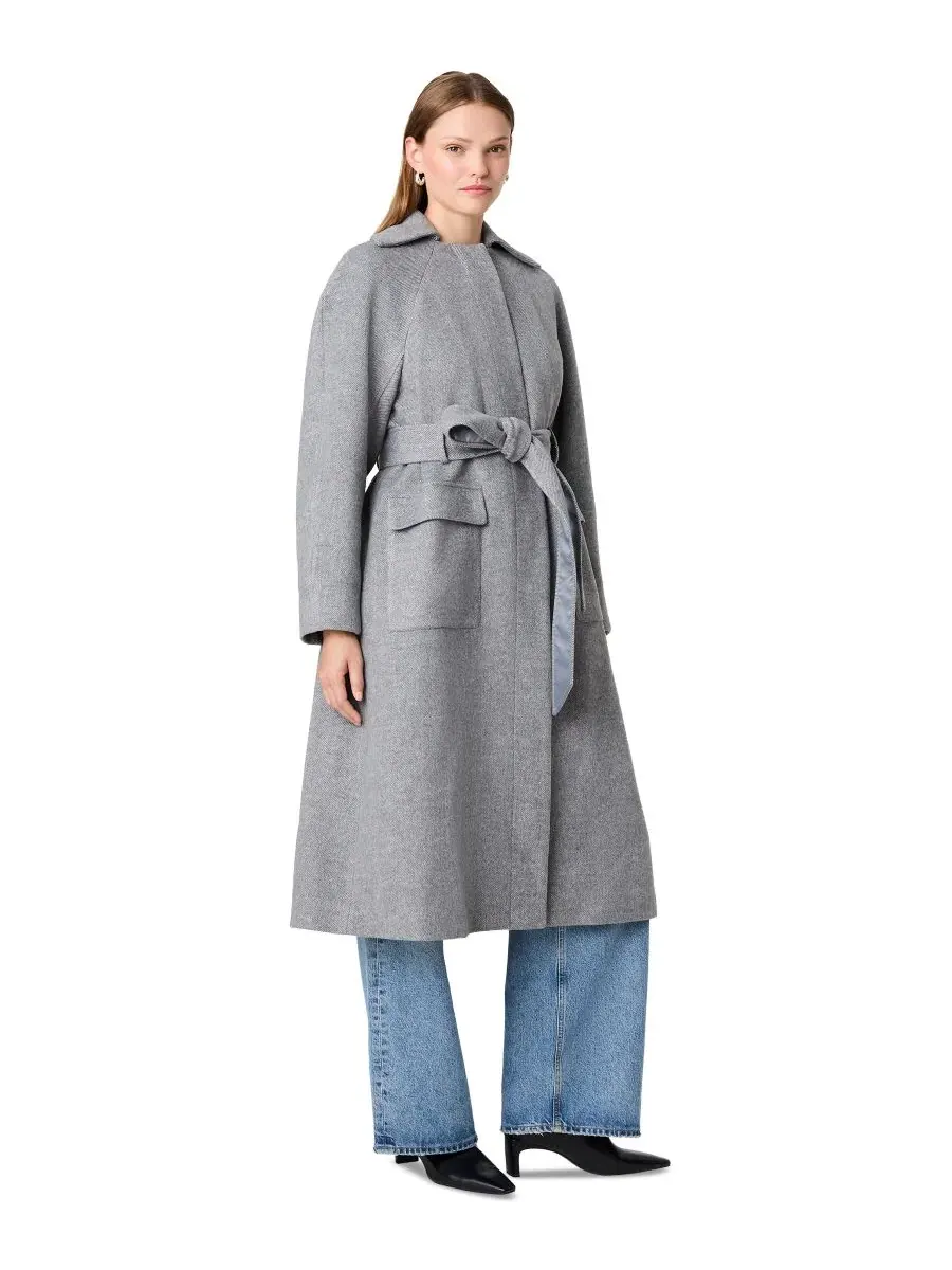 Пальто-тренч с поясом Gabriella Twill Belted Relaxed Coat French Connection — изображение 3 из 8, серый мульти