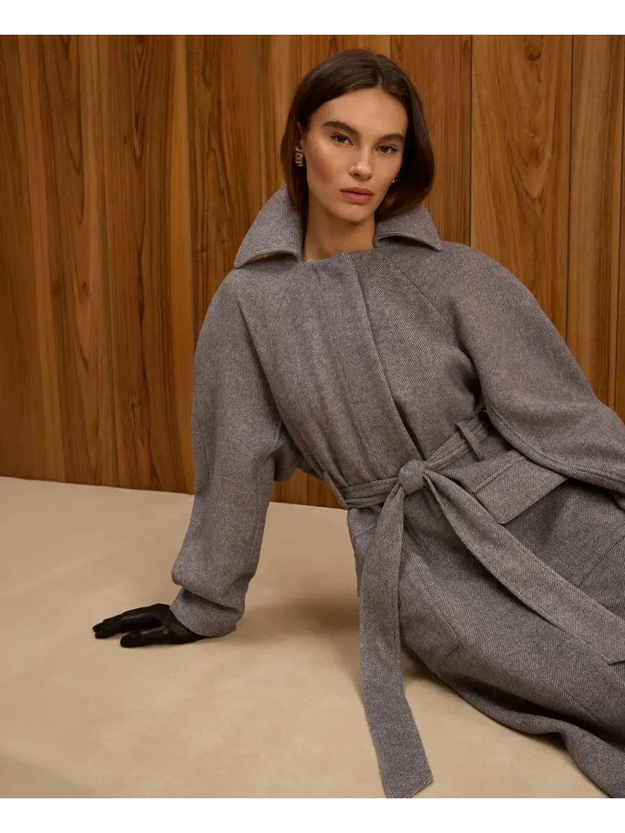 Пальто-тренч с поясом Gabriella Twill Belted Relaxed Coat French Connection — изображение 8 из 8, серый мульти