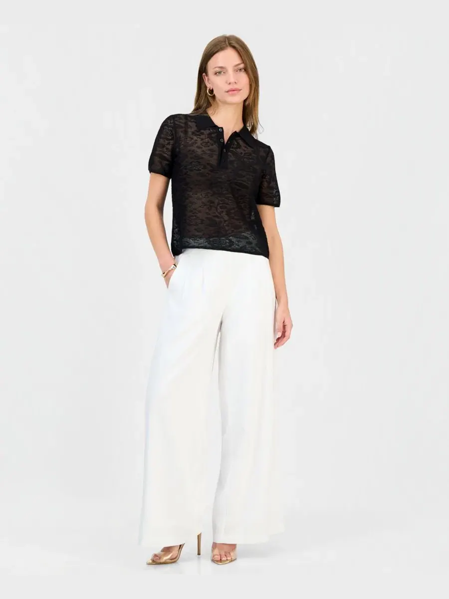 Блуза с коротким рукавом и жаккардовым узором Petite Collared Jacquard Top I.N.C. International — изображение 3 из 6