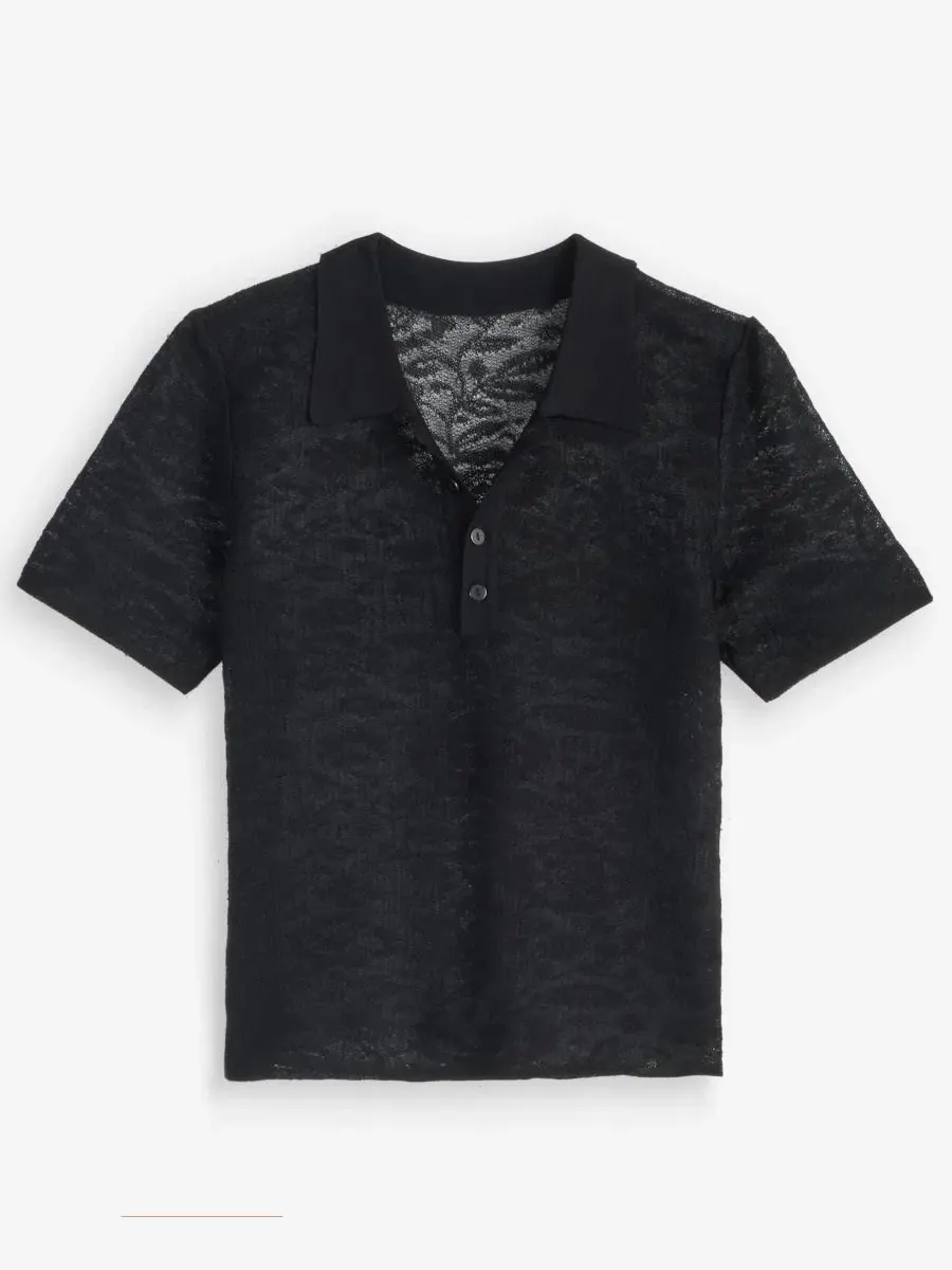 Блуза с коротким рукавом и жаккардовым узором Petite Collared Jacquard Top I.N.C. International — изображение 4 из 6