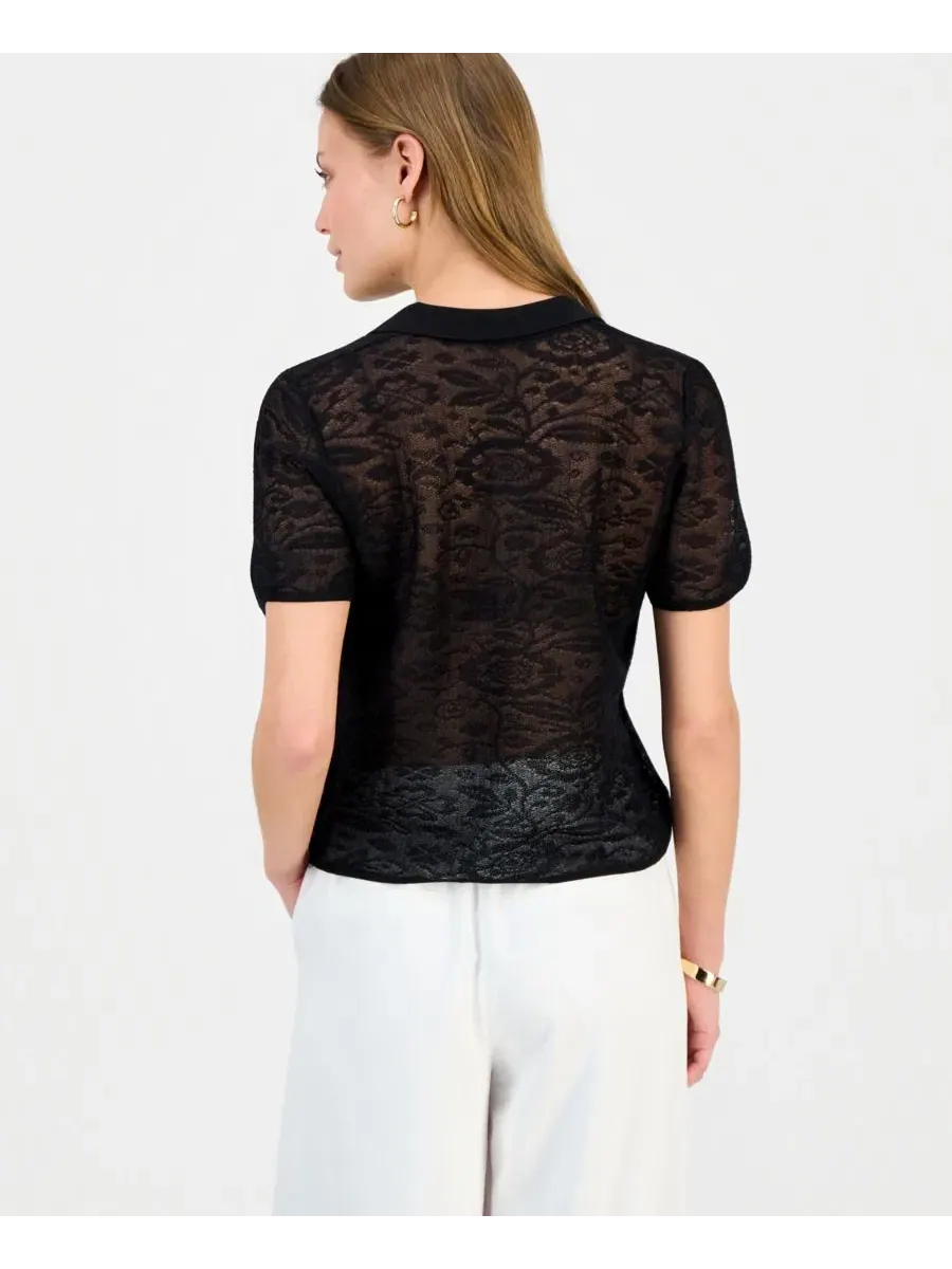 Блуза с коротким рукавом и жаккардовым узором Petite Collared Jacquard Top I.N.C. International — изображение 5 из 6