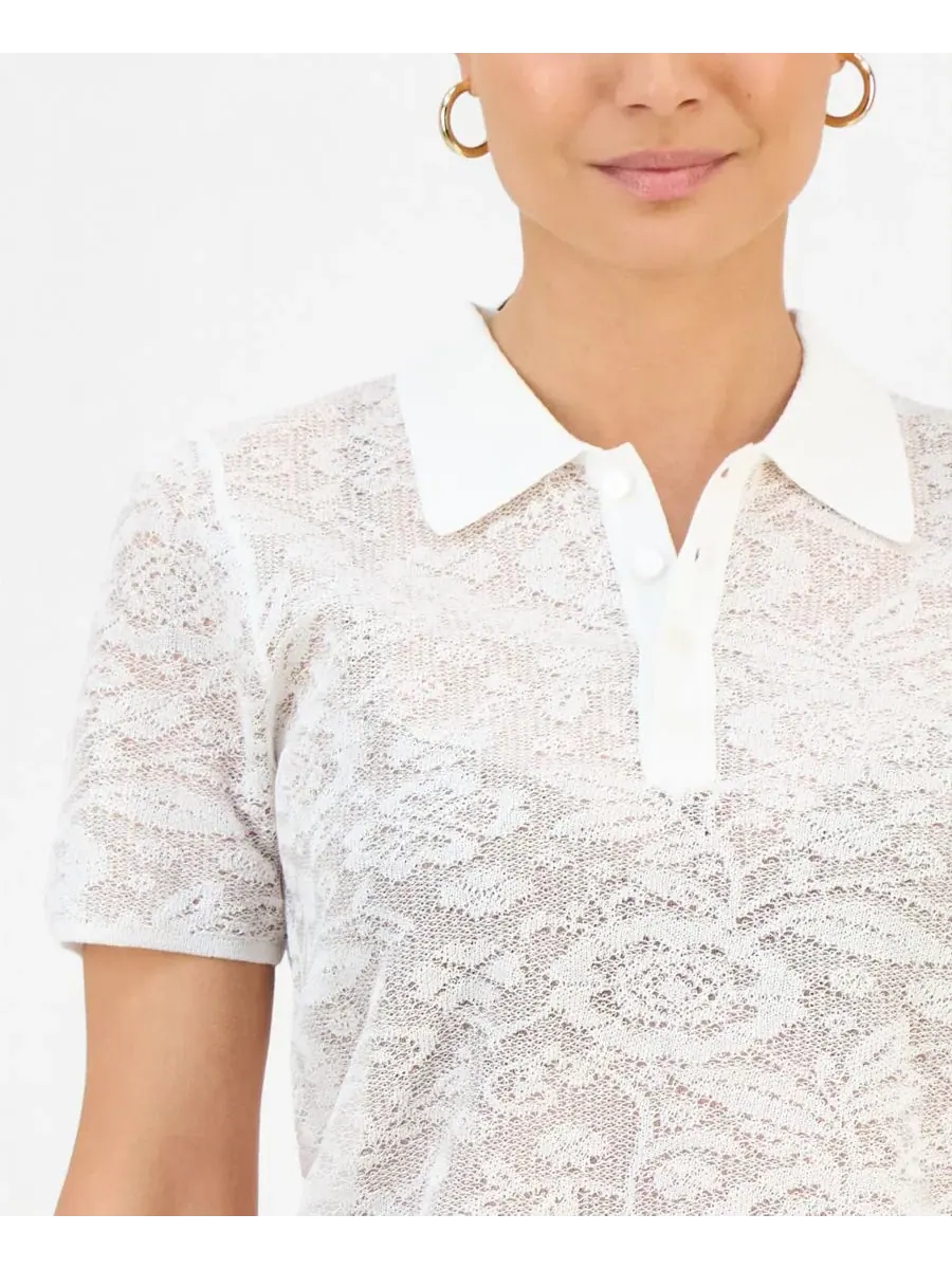Блуза с воротником и коротким рукавом, модель Petite Collared Jacquard Top I.N.C. International — изображение 2 из 4