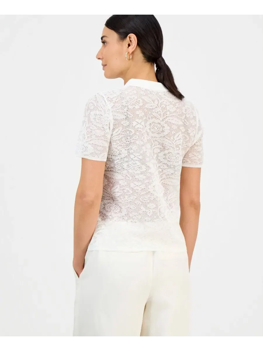 Блуза с воротником и коротким рукавом, модель Petite Collared Jacquard Top I.N.C. International — изображение 4 из 4