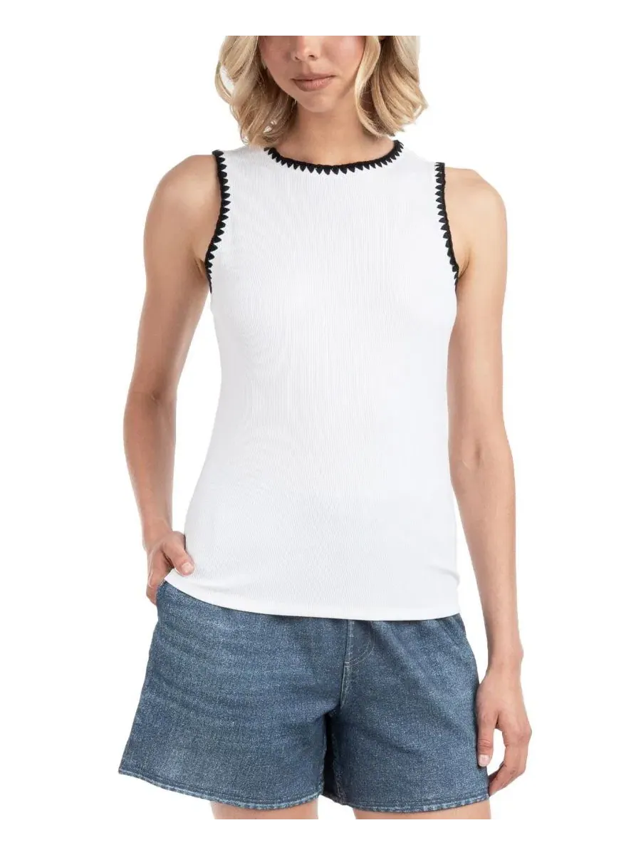 Женский топ без рукавов с контрастной вышивкой, модель Contrast Embroidered Tank ELLE Collection — белый