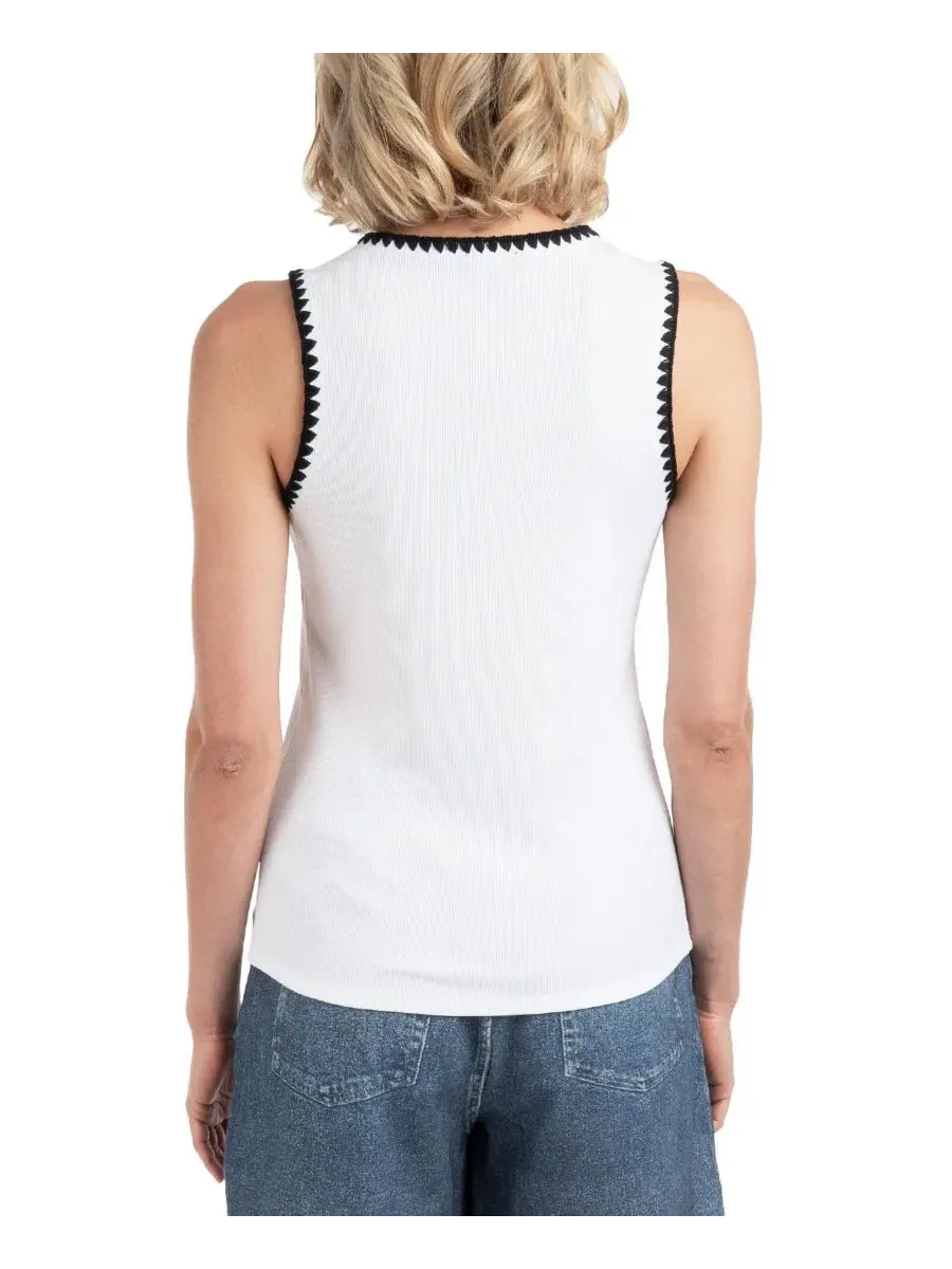 Женский топ без рукавов с контрастной вышивкой, модель Contrast Embroidered Tank ELLE Collection — изображение 3 из 3, белый