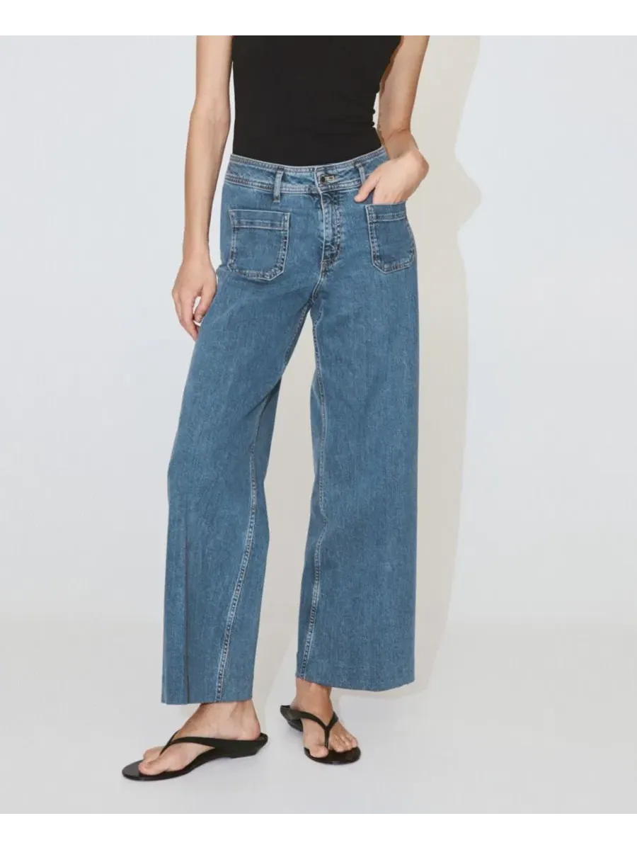 Джинсы с высокой посадкой и широкими штанинами, модель High-Waisted Wide leg Jeans MANGO