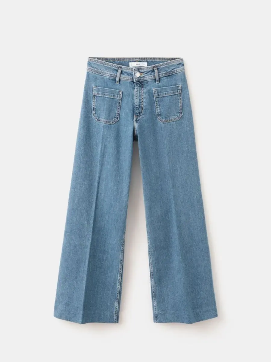 Джинсы с высокой посадкой и широкими штанинами, модель High-Waisted Wide leg Jeans MANGO — изображение 2 из 9, синий