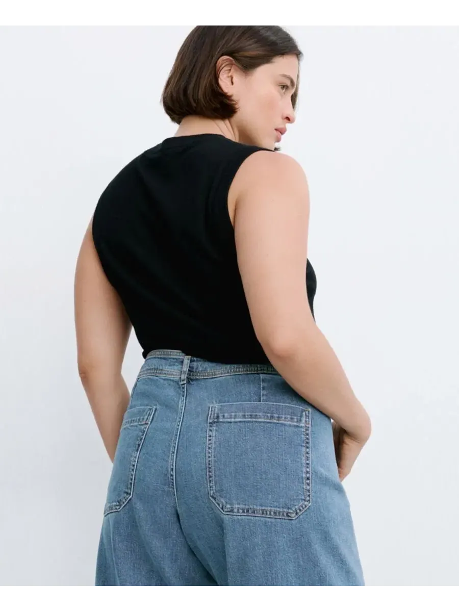 Джинсы с высокой посадкой и широкими штанинами, модель High-Waisted Wide leg Jeans MANGO — изображение 5 из 9, синий