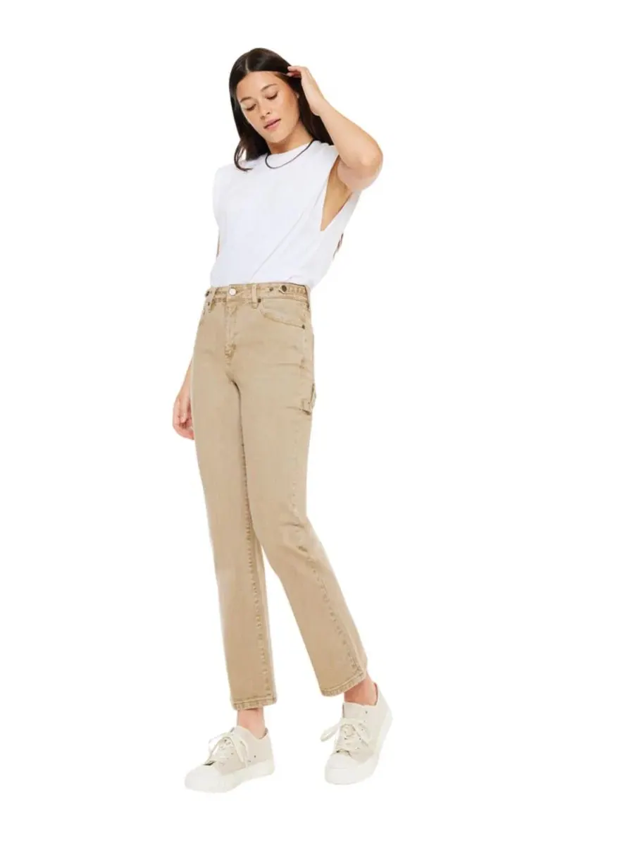 Джинсы прямого кроя с высокой посадкой Ashley High Rise True Straight KanCan — изображение 3 из 7, бежевый