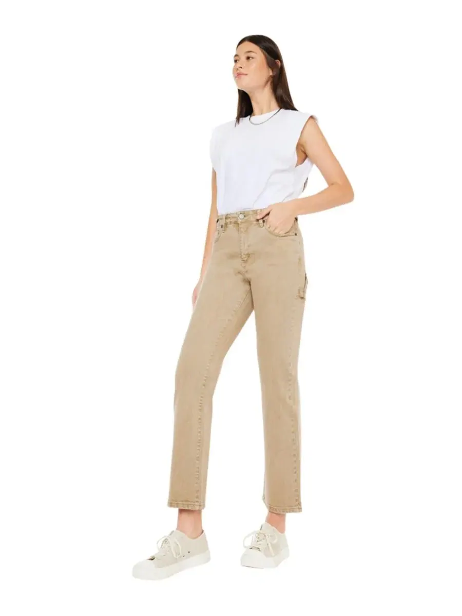 Джинсы прямого кроя с высокой посадкой Ashley High Rise True Straight KanCan — изображение 6 из 7, бежевый