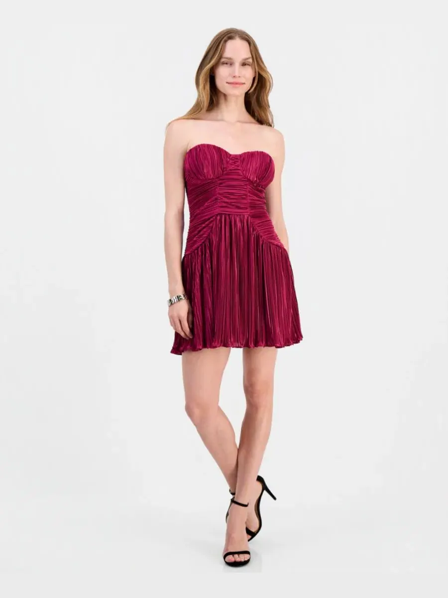 Платье мини с плиссировкой Greeier Pleated Strapless Mini Dress LULUS