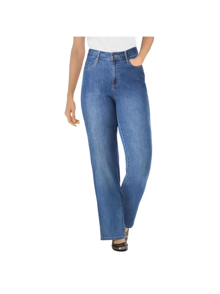 Джинсы прямого кроя Woman Within Perfect Relaxed All-Cotton Five-Pocket, Stonewash Sanded