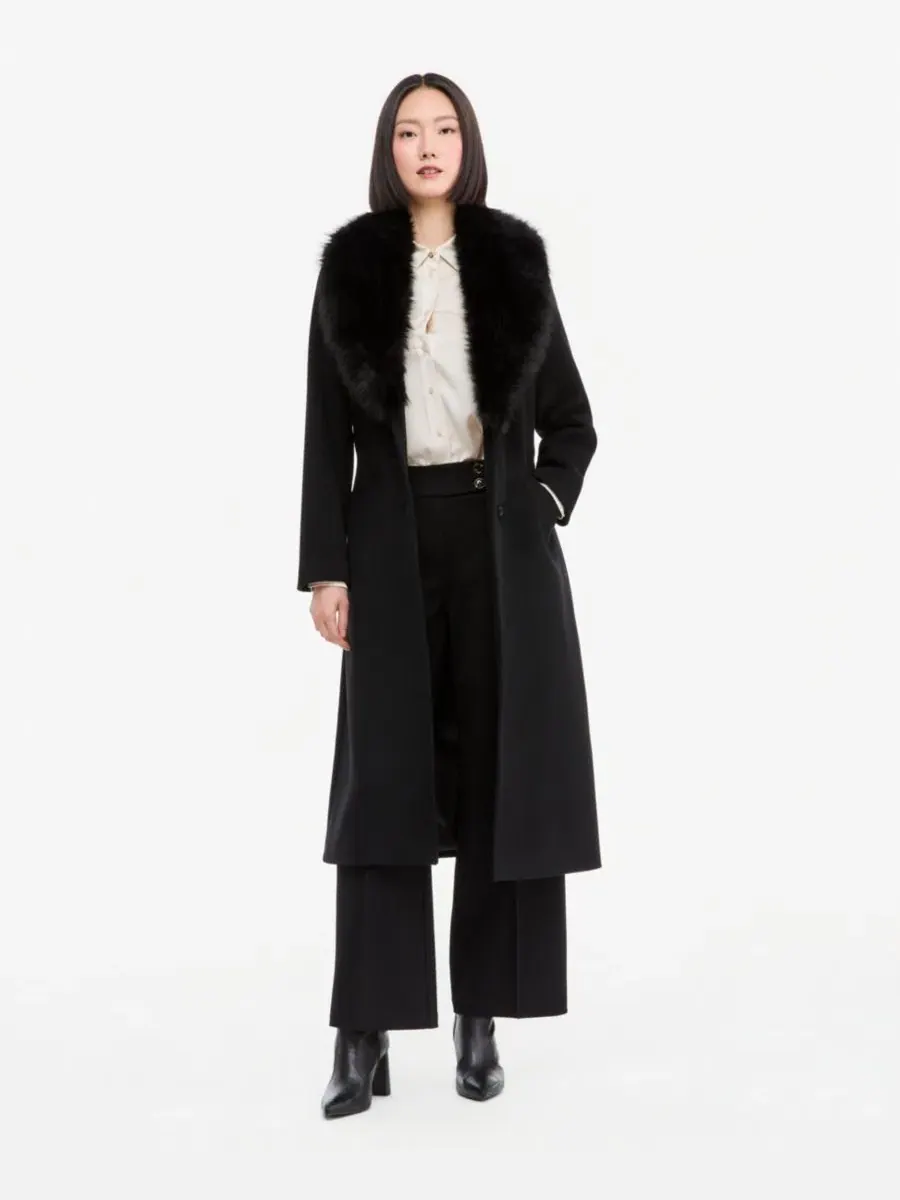 Макси-пальто с искусственным мехом и поясом Michael Kors — изображение 2 из 7, черный